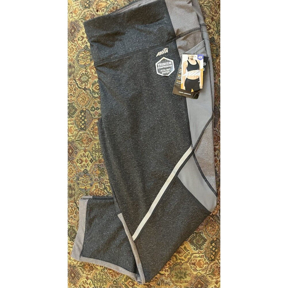 Avia Crop Leggings Womens 4X Gray Block Activewear Premium Compression NWT